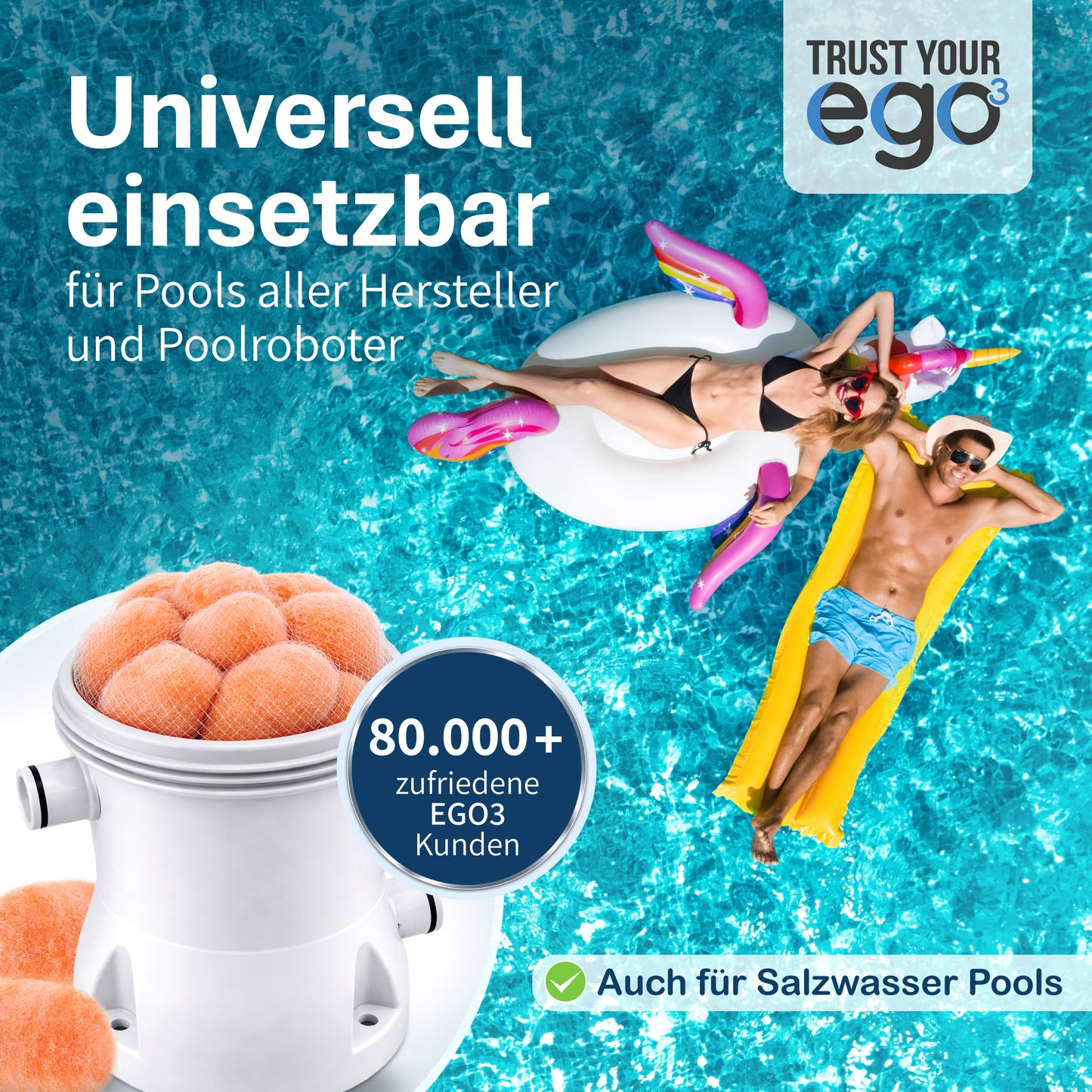 Pool Premium Faser Filterbälle (Ersatz für Pool Kartuschen) im Netz (2x) - selbst desinfizierend