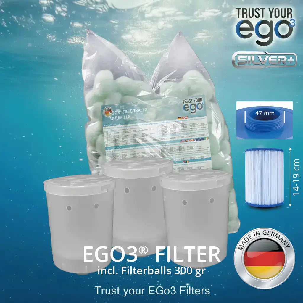 Set 1LW - 1 1/2" (ca. 46mm) FEIN Gewinde NIEDRIGER Filter für bestimmte Wellis Modelle inklusive 10 filterballs Füllungen  Komplettset