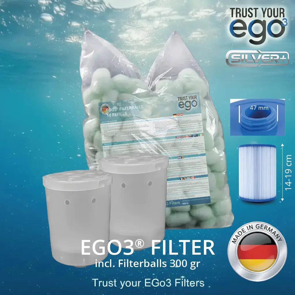 Set 2LW - 1 1/2" (ca. 46mm) GROB Gewinde NIEDRIGER Filter für Balearis, Superior Wellness, Platinum Spas inklusive 10 filterballs Füllungen  Komplettset