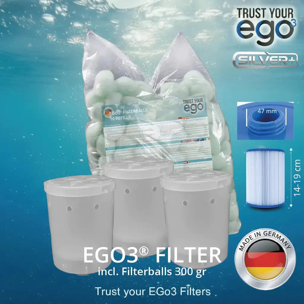 Set 2LW - 1 1/2" (ca. 46mm) GROB Gewinde NIEDRIGER Filter für Balearis, Superior Wellness, Platinum Spas inklusive 10 filterballs Füllungen  Komplettset